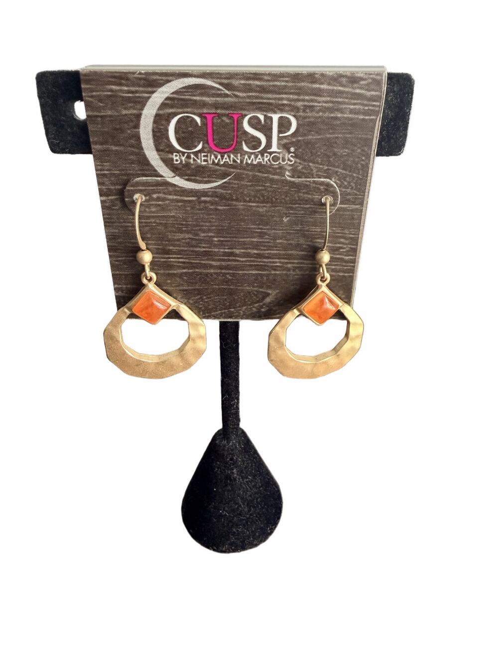 Cusp by Neiman Marcus hammered gold tone and orange dangle earrings